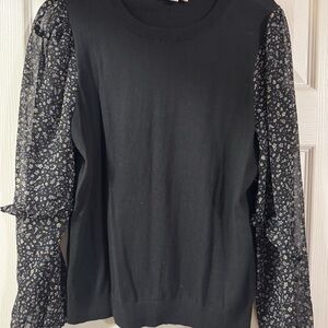 LOFT Black and White Boxy Long Sleeve Blouse